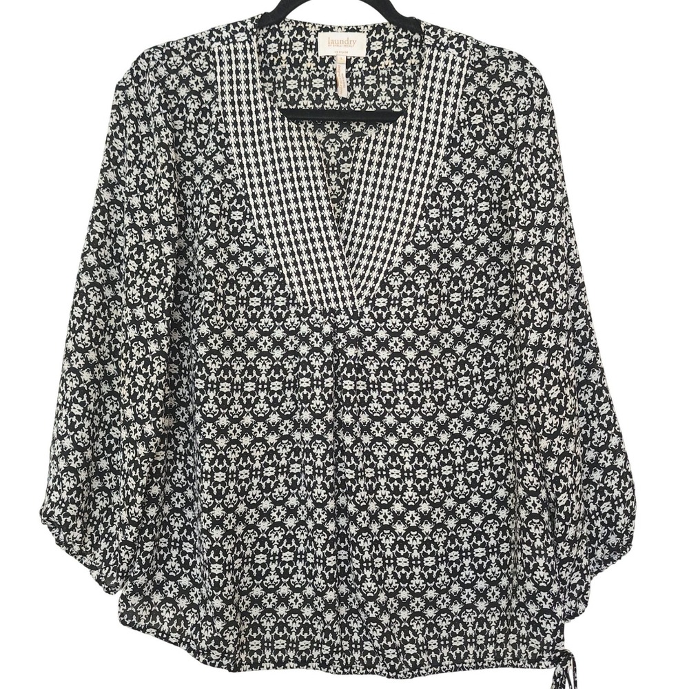 Laundry by Shelli Segal Geometric Damask Blouse Large Boho Peasant Halloween